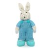 hand knitted boy bunny byron in turquise and blue dungerees and jersey