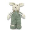 hand knitted boy bunny khaki dungeree and shoes with white and khaki striped jersey