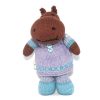 Image for hand knitted hippo Suzi with light blue shoes, lilac dress and blue and lilac striped jersey