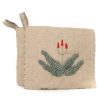 Image for handmade potholder set decorated with embroidered aloe with red flowers