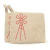 Image for handmade potholder set decorated with embroidered windpump in red