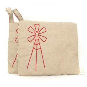Potholder Set – Embroidered Windpump – Red