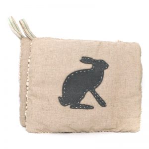 Image for handmade potholder set decorated with sitting bunny in dark grey felt